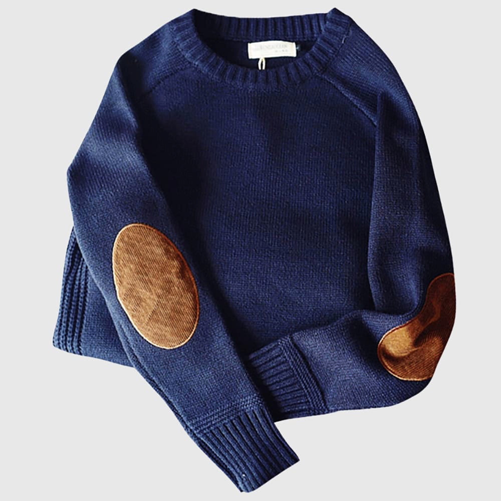 Knitted Sweater - Men's Cashmere Winter Sweater with Elbow Patches