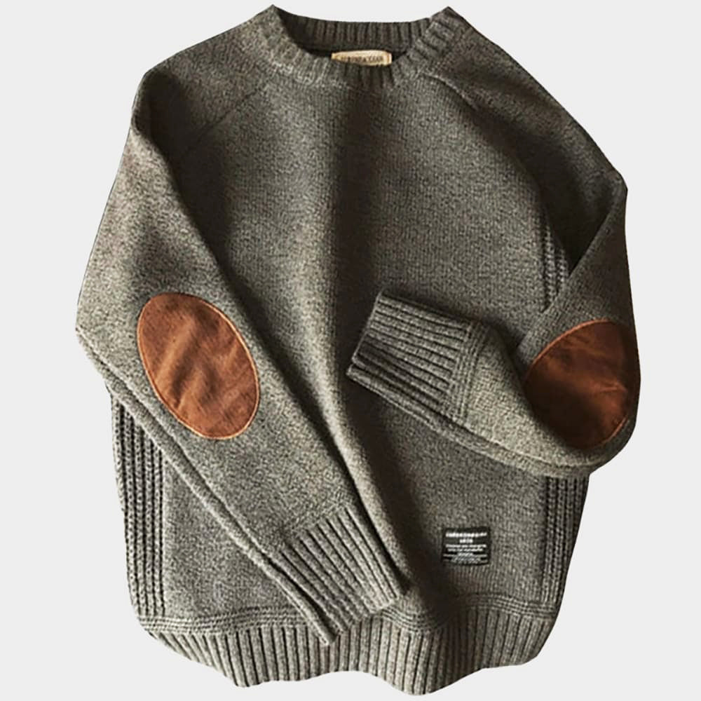 Knitted Sweater - Men's Cashmere Winter Sweater with Elbow Patches
