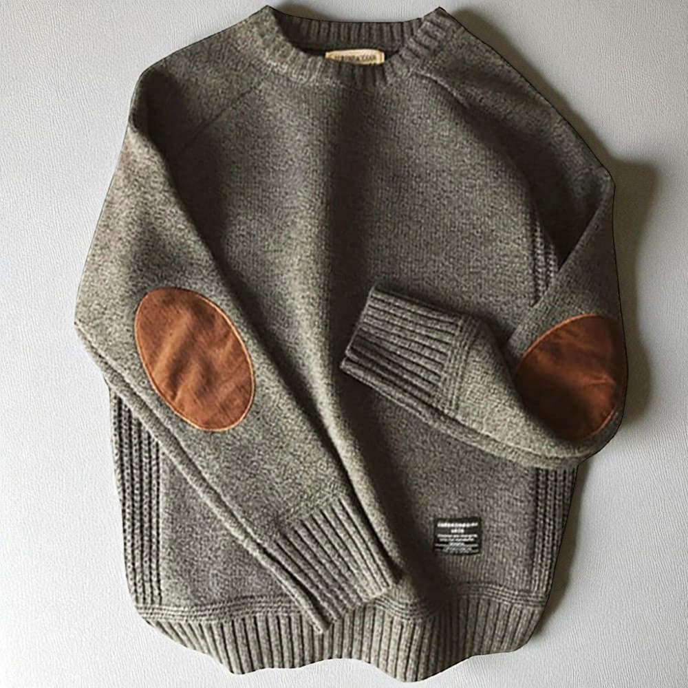 Knitted Sweater - Men's Cashmere Winter Sweater with Elbow Patches
