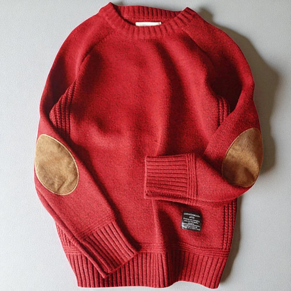 Knitted Sweater - Men's Cashmere Winter Sweater with Elbow Patches