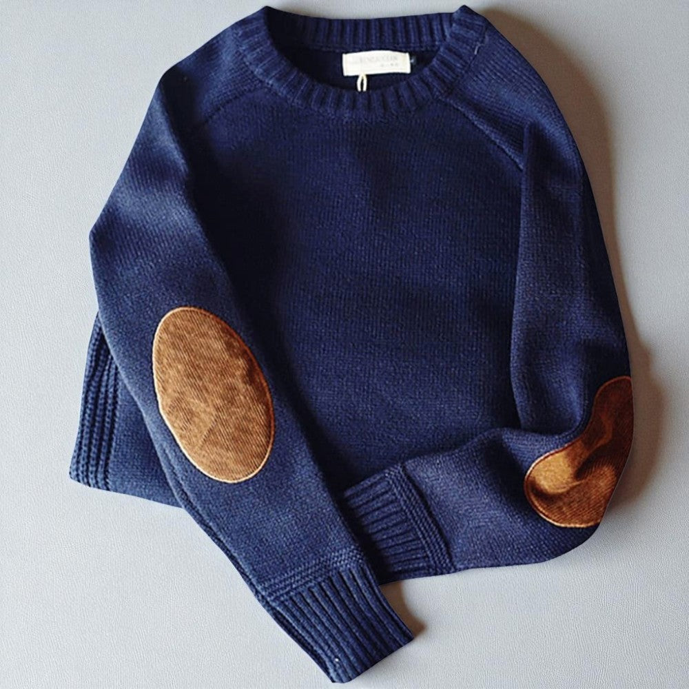 Knitted Sweater - Men's Cashmere Winter Sweater with Elbow Patches