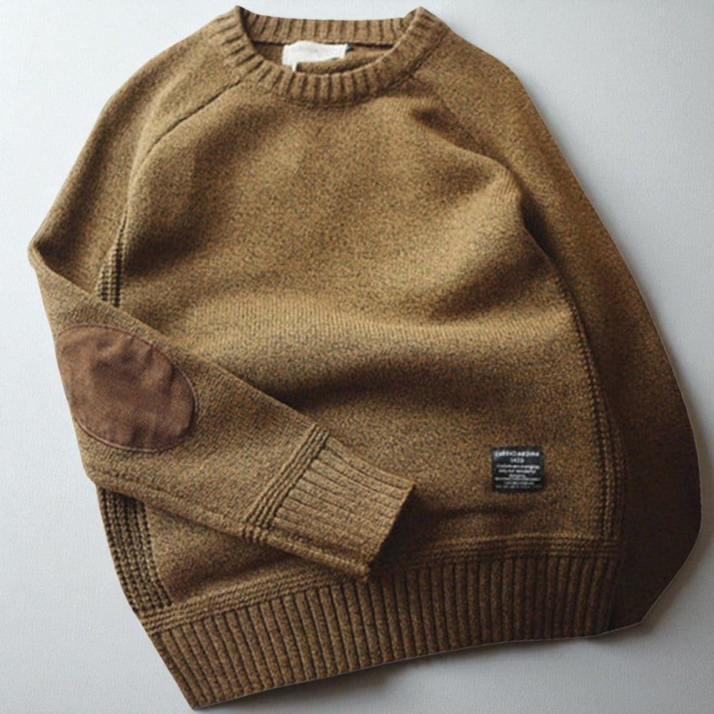 Knitted Sweater - Men's Cashmere Winter Sweater with Elbow Patches