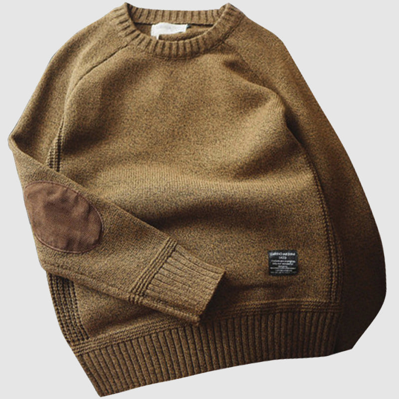 Knitted Sweater - Men's Cashmere Winter Sweater with Elbow Patches