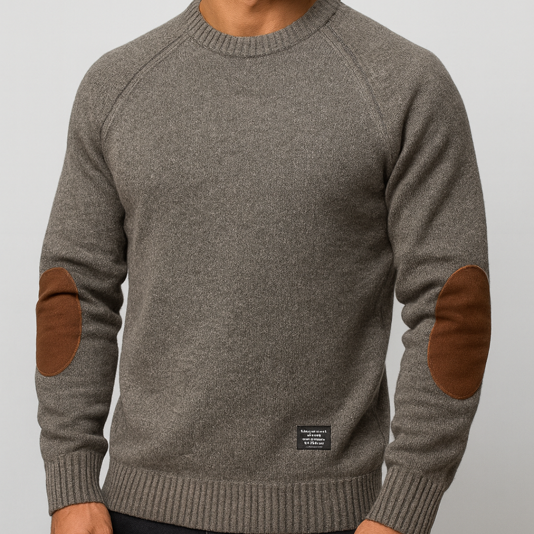 Knitted Sweater - Men's Cashmere Winter Sweater with Elbow Patches
