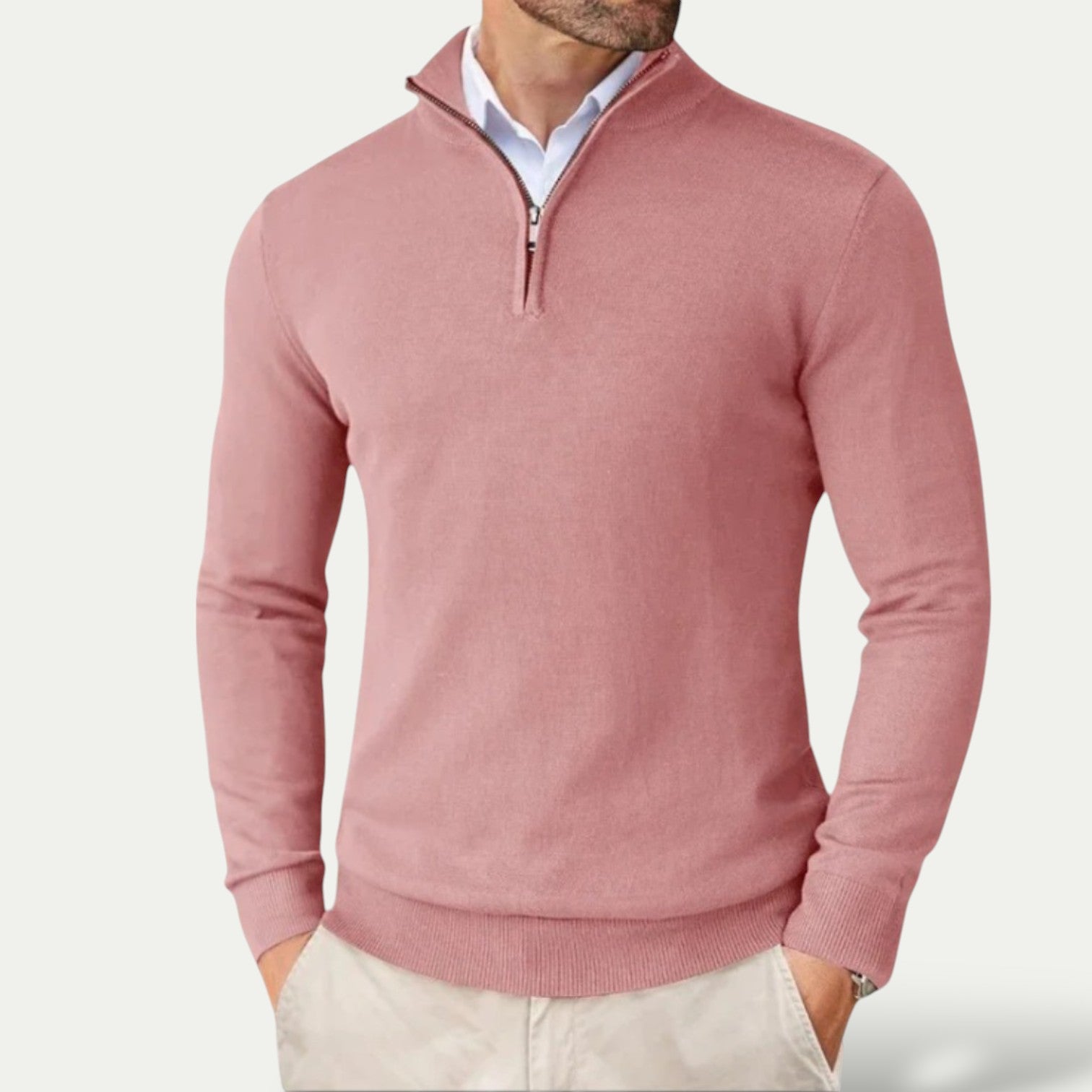 Cardiff™ | Men's Cashmere Pullover with Half Zip and Long Sleeves