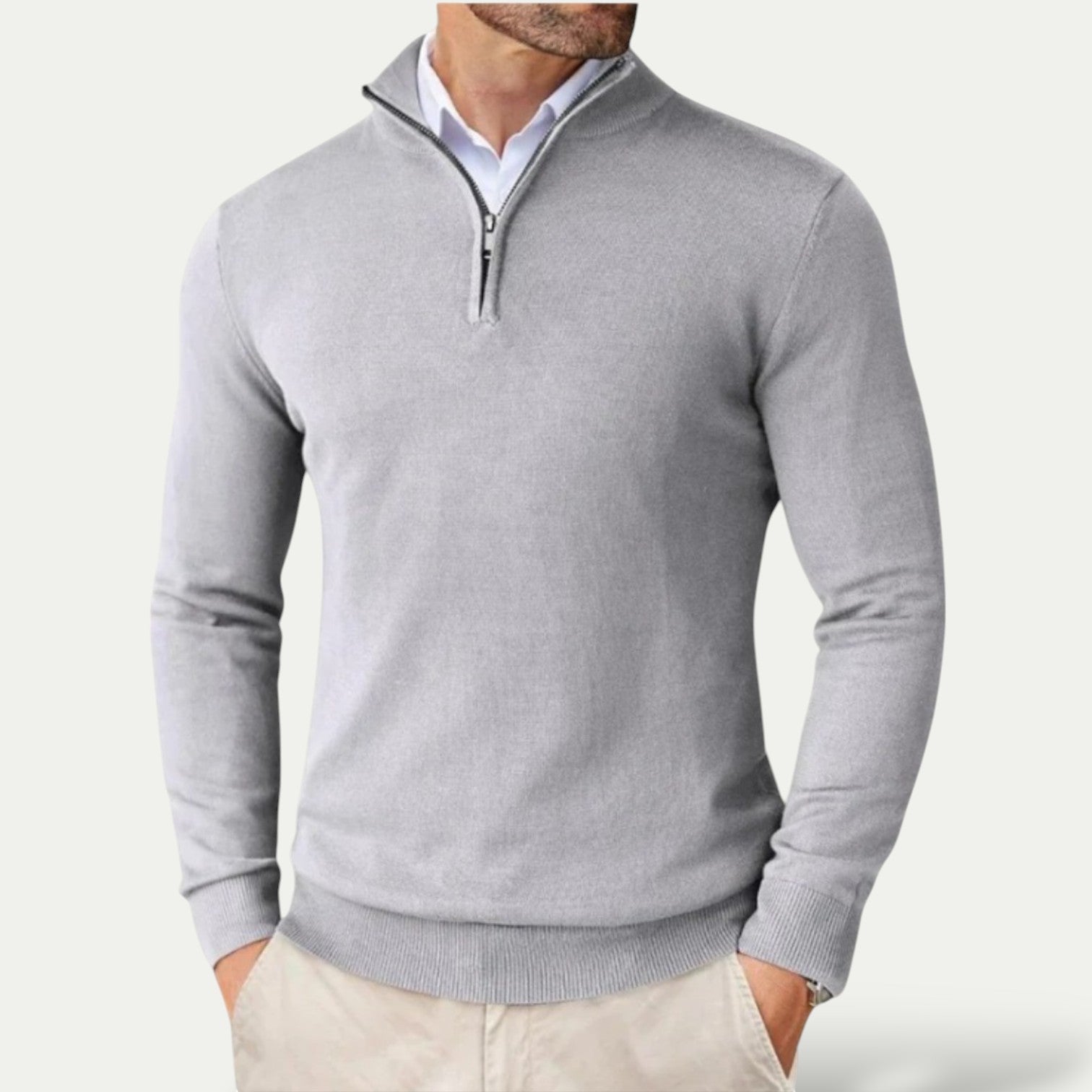 Cardiff™ | Men's Cashmere Pullover with Half Zip and Long Sleeves