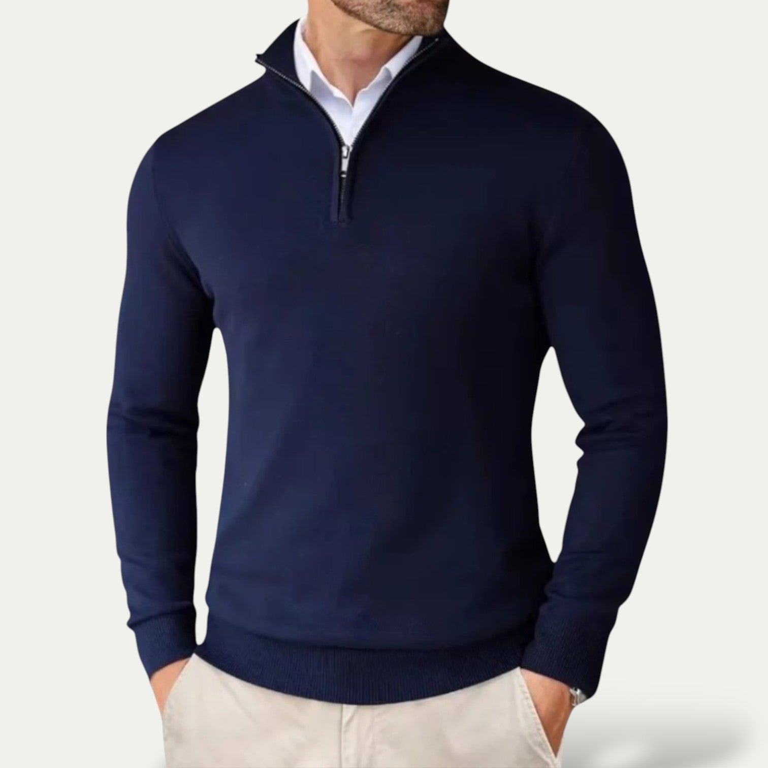 Cardiff™ | Men's Cashmere Pullover with Half Zip and Long Sleeves