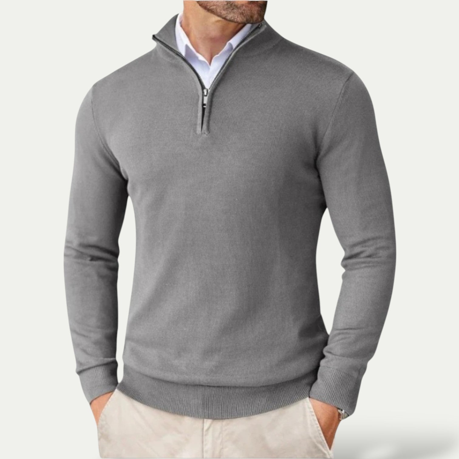 Cardiff™ | Men's Cashmere Pullover with Half Zip and Long Sleeves