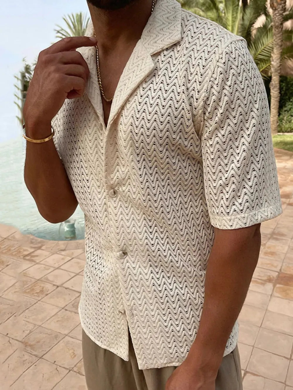 Cardiff ™ |  Herringbone Eyelet Knit Shirt