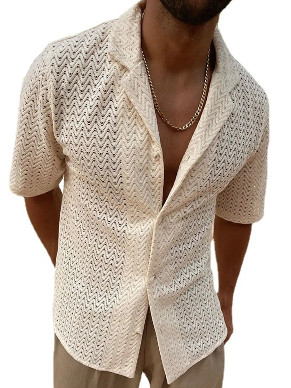 Cardiff ™ |  Herringbone Eyelet Knit Shirt