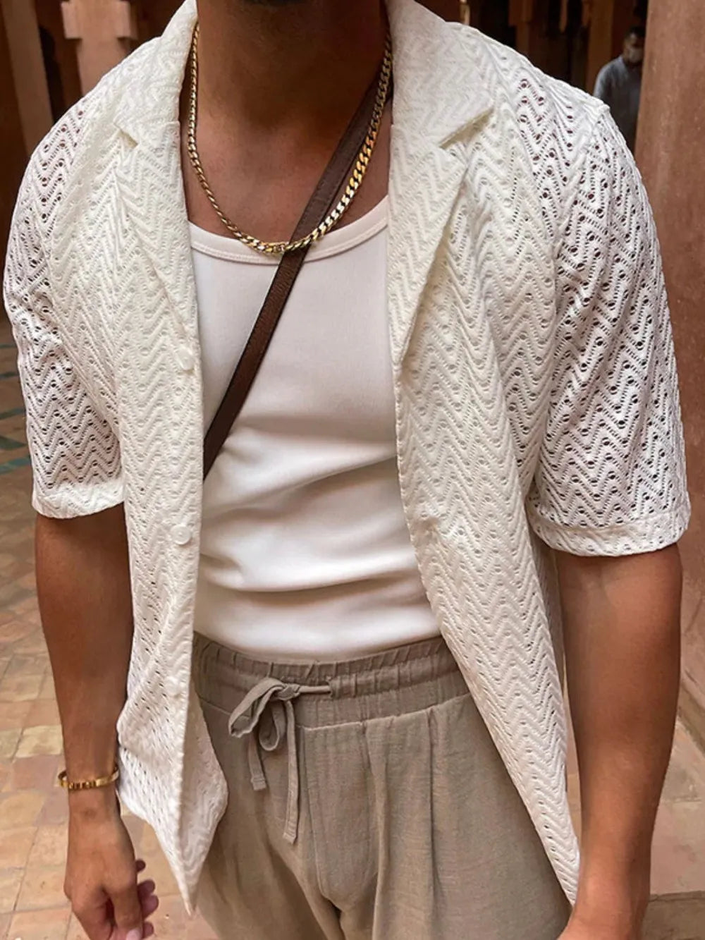 Cardiff ™ |  Herringbone Eyelet Knit Shirt