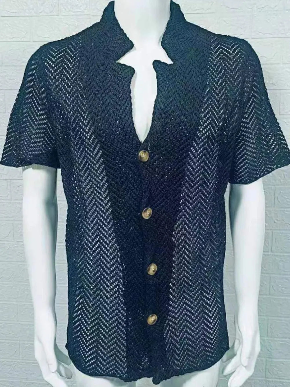 Cardiff ™ |  Herringbone Eyelet Knit Shirt