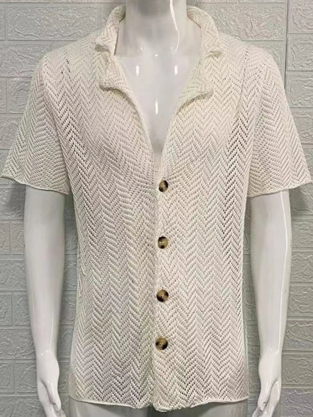 Cardiff ™ |  Herringbone Eyelet Knit Shirt