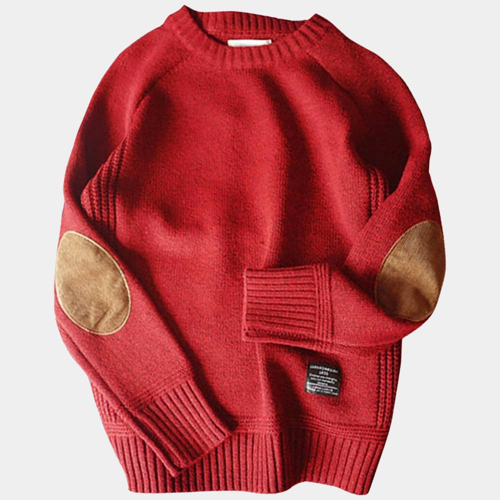 Knitted Sweater - Men's Cashmere Winter Sweater with Elbow Patches