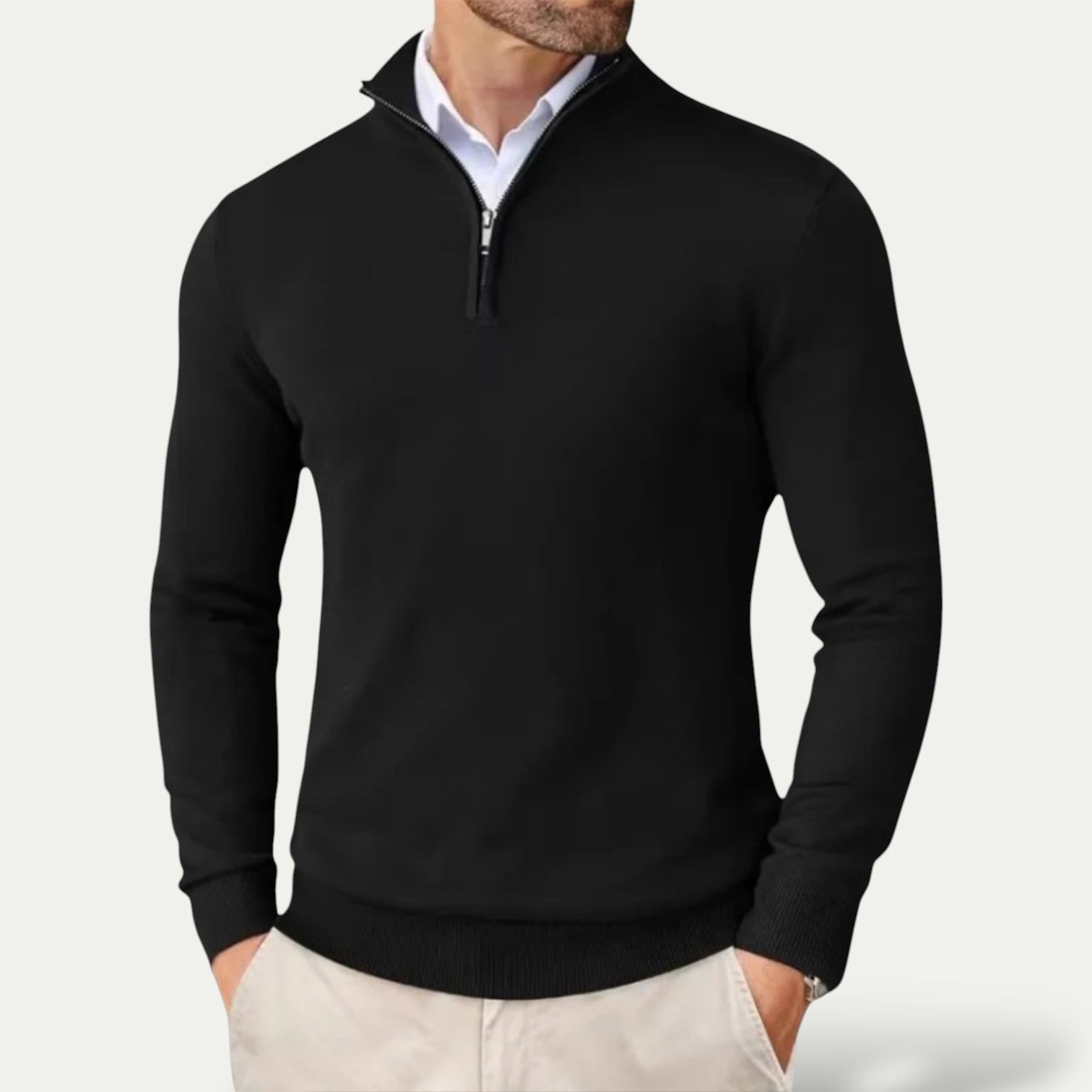 Cardiff™ | Men's Cashmere Pullover with Half Zip and Long Sleeves