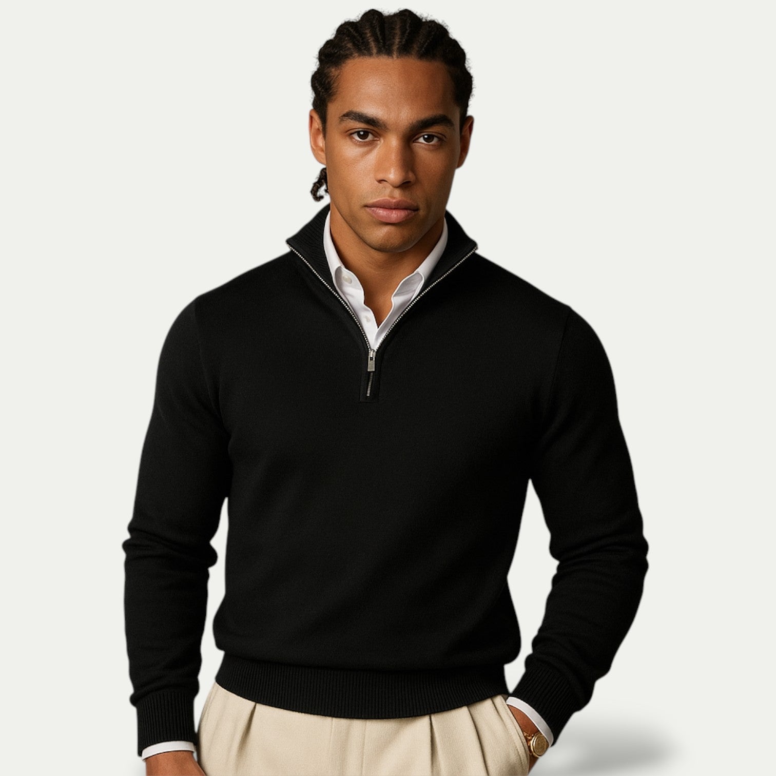 Cardiff™ | Men's Cashmere Pullover with Half Zip and Long Sleeves