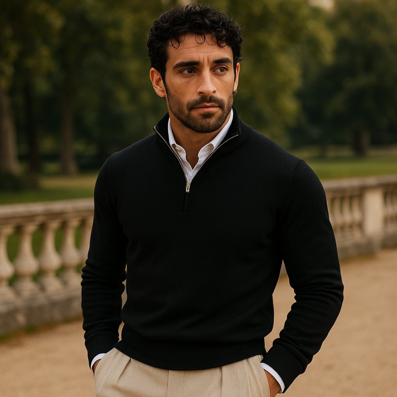 Cardiff™ | Men's Cashmere Pullover with Half Zip and Long Sleeves