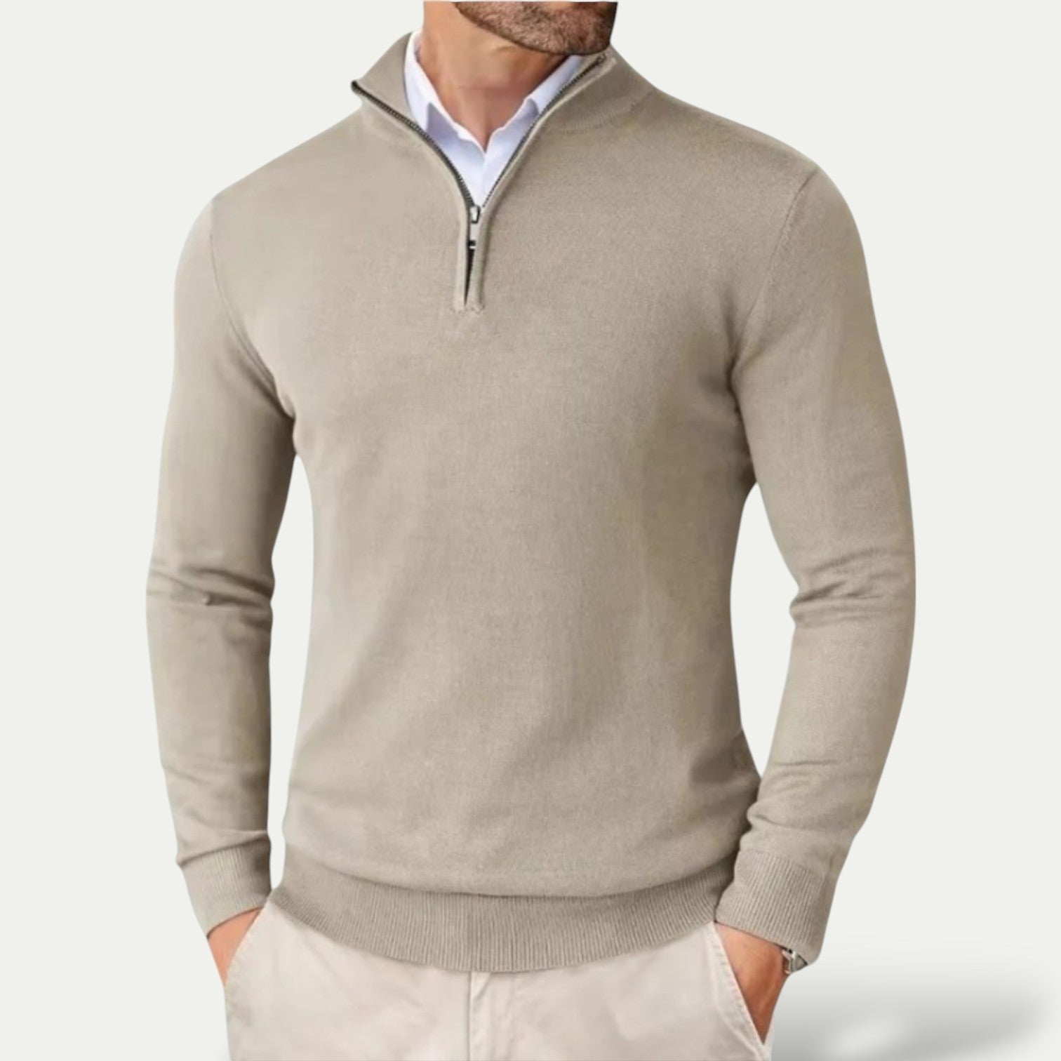 Cardiff™ | Men's Cashmere Pullover with Half Zip and Long Sleeves