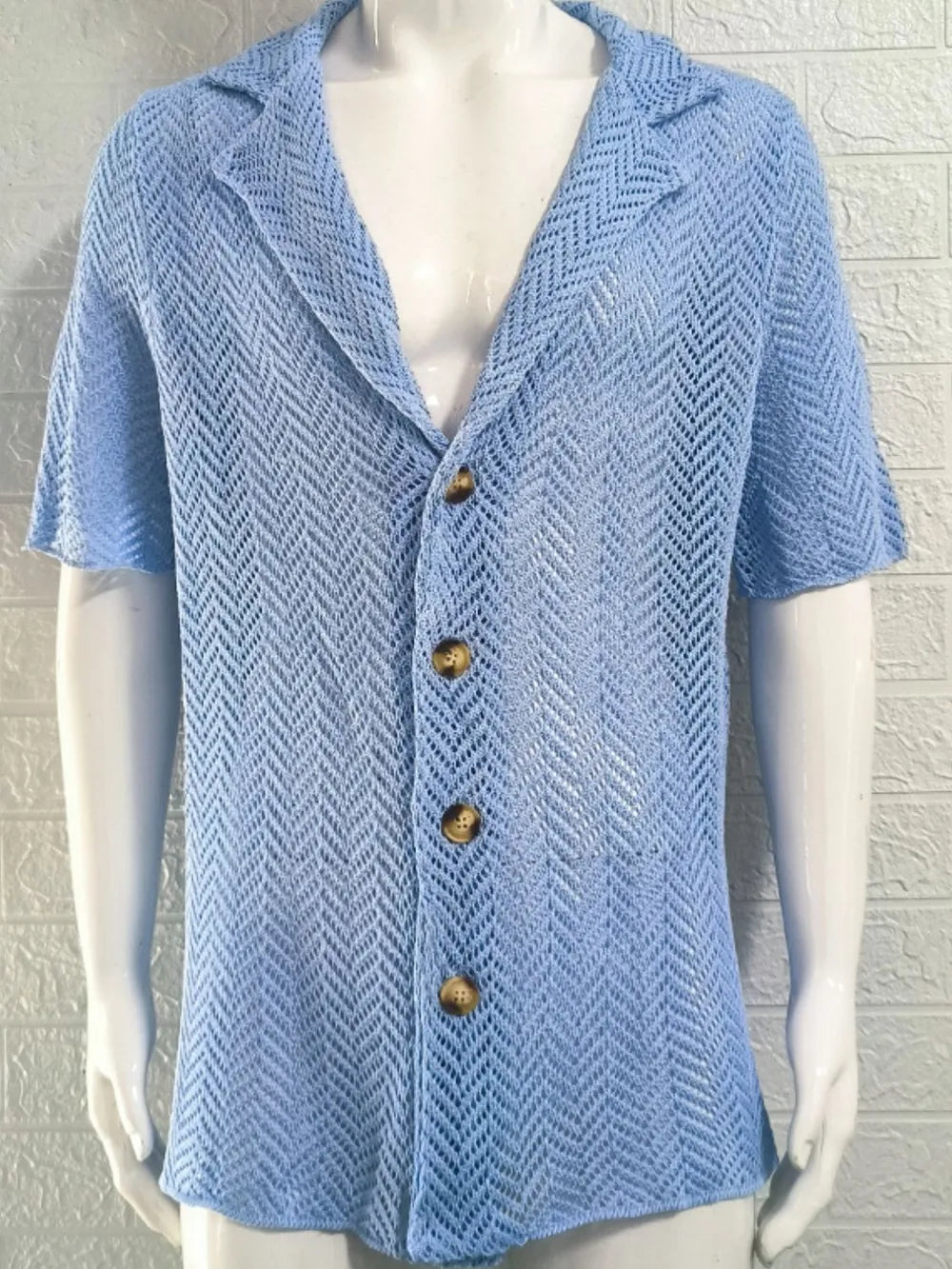Cardiff ™ |  Herringbone Eyelet Knit Shirt