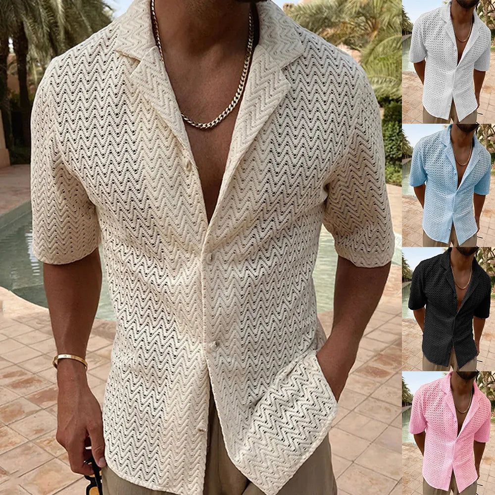 Cardiff ™ |  Herringbone Eyelet Knit Shirt